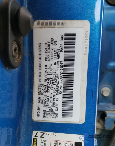 2007 Pontiac Vibe z USA, uszkodzony, nr VIN 5Y2SL65897Z411047